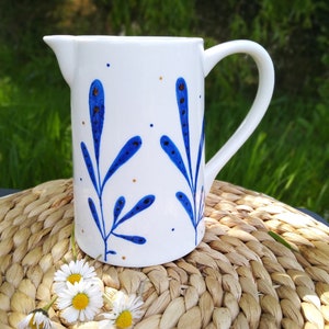 Lapis blue ceramic pitcher, 70 cl porcelain pitcher, small artisanal water pitcher, marine pattern water pitcher