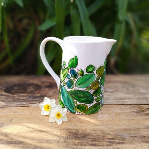 Green porcelain water pitcher, 70 cl ceramic pitcher, small artisanal water pitcher, natural pitcher image 9