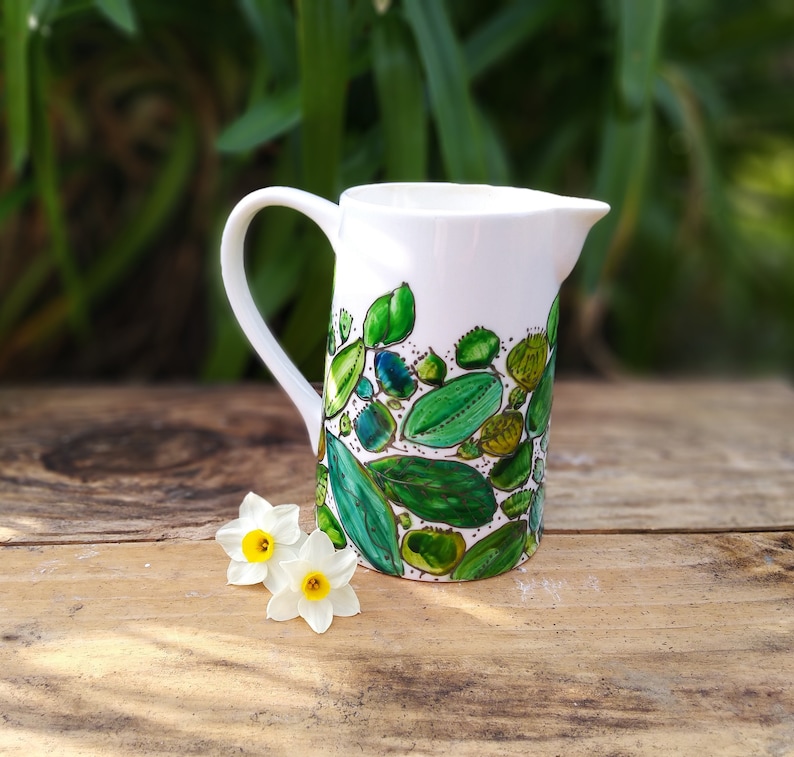 Green porcelain water pitcher, 70 cl ceramic pitcher, small artisanal water pitcher, natural pitcher image 9