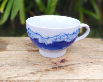 Blue and white ceramic mug, sea theme, capacity 21 cl