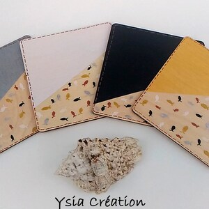 Lot 4 wooden coasters, hand painted, under glass, under bocks, Collection &quot;Seaside&quot; fish pattern silver black white gold