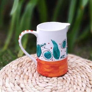 Water pitcher in blue-green terracotta porcelain, small 70 cl ceramic pitcher, small artisanal water pitcher