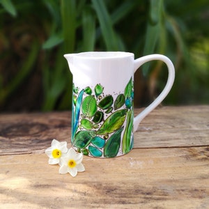 Green porcelain water pitcher, 70 cl ceramic pitcher, small artisanal water pitcher, natural pitcher image 1