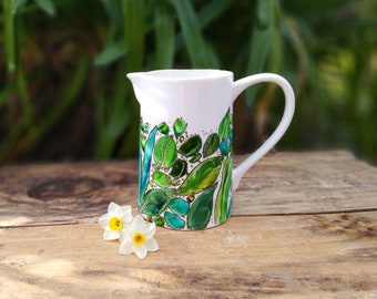 Green porcelain water pitcher, 70 cl ceramic pitcher, small artisanal water pitcher, natural pitcher