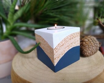 Square candle holder in painted wood, blue green terracotta mauve of your choice, tea light candle holder, tealight holder