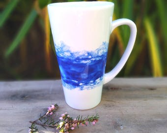 XXL Porzellanbecher 50 cl blau, große handbemalte Kaffee- oder Teetasse