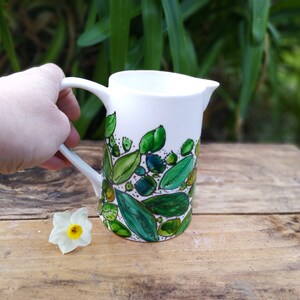 Green porcelain water pitcher, 70 cl ceramic pitcher, small artisanal water pitcher, natural pitcher image 3