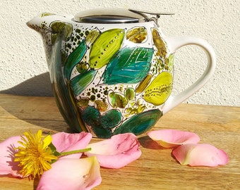 Green porcelain teapot with filter, natural ceramic teapot, 50 cl teapot