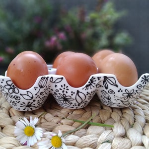 Black and white porcelain egg display, kitchen storage for eggs, egg tray
