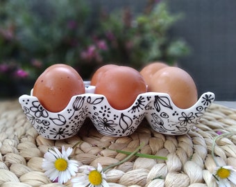 Black and white porcelain egg display, kitchen storage for eggs, egg tray