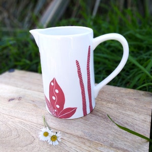 Water pitcher in red or blue porcelain, 70 cl ceramic decanter, small handcrafted water pitcher, color of your choice