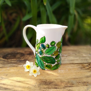 Green porcelain water pitcher, 70 cl ceramic pitcher, small artisanal water pitcher, natural pitcher image 2