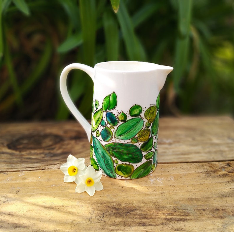 Green porcelain water pitcher, 70 cl ceramic pitcher, small artisanal water pitcher, natural pitcher image 2
