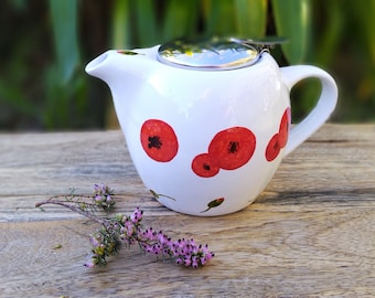 Red poppies porcelain teapot, flower teapot 50 cl, poppy wedding gift