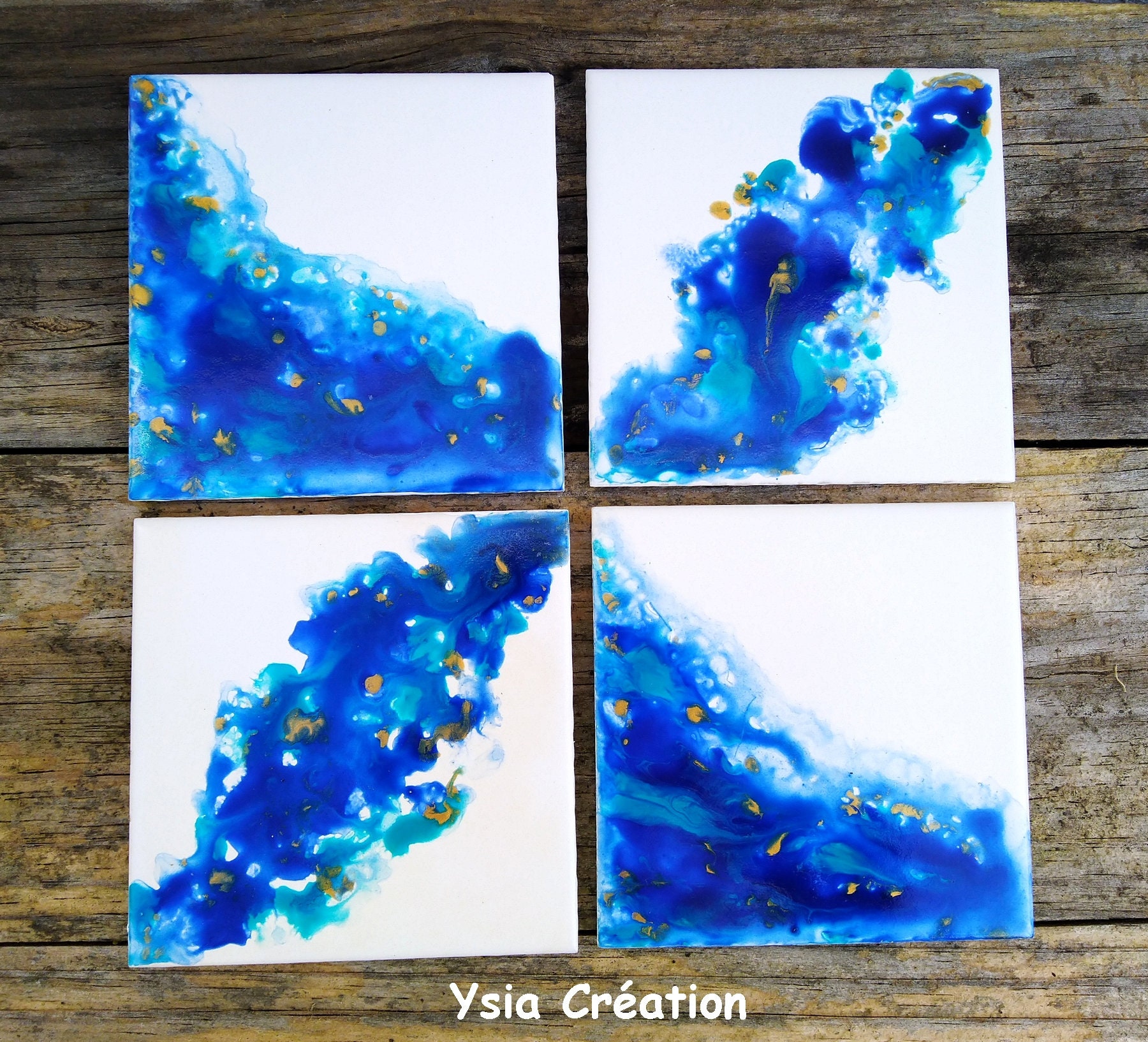 Sous-verres En Céramique Motif Floral – Lot De 4 – Fait Main (États-Unis)