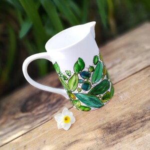 Green porcelain water pitcher, 70 cl ceramic pitcher, small artisanal water pitcher, natural pitcher image 5