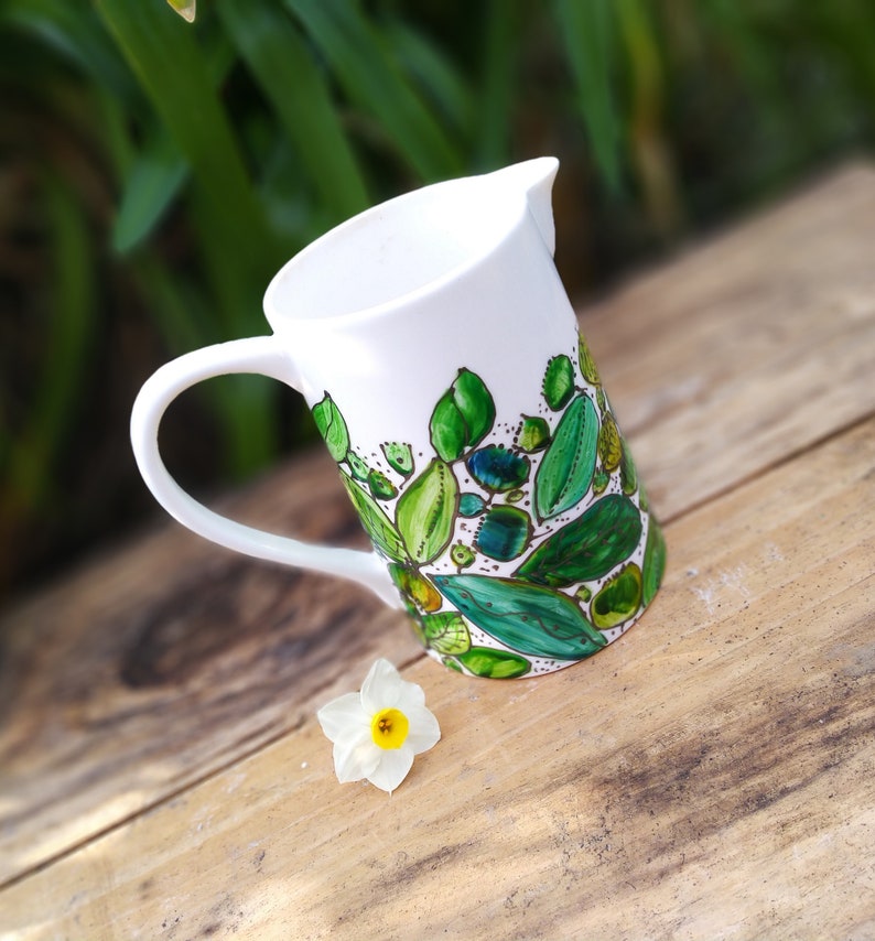 Green porcelain water pitcher, 70 cl ceramic pitcher, small artisanal water pitcher, natural pitcher image 5