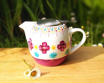 Porcelain teapot with filter, 50 cl purple turquoise teapot, handmade ceramic teapot