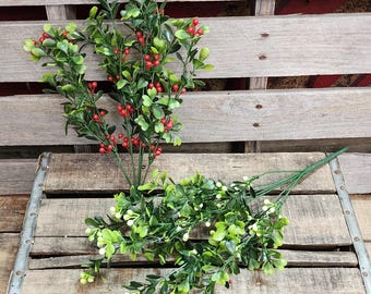 17" Plastic Greenery with Berries Bush- Christmas Artificial Greenery