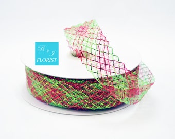 1.5 (1 1/2) inch Waffle Poly Mesh Ribbon - Red and Green - Metallic - DIY Wreaths Bows