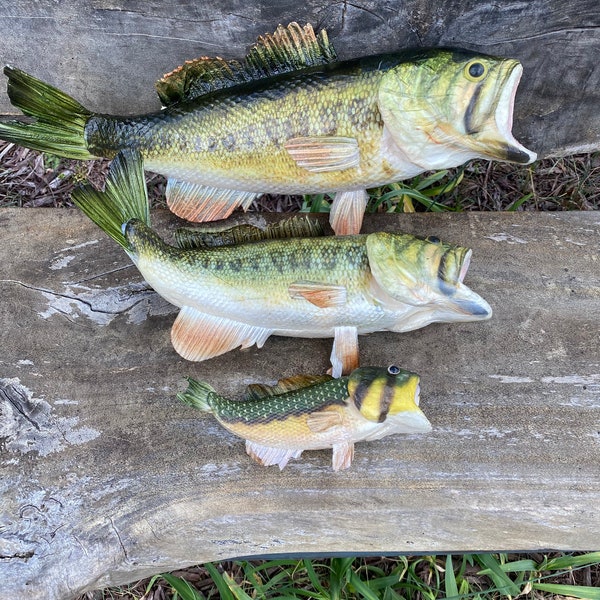 8 " or 14",or 18" Artificial Bass Fish Figure - Fisherman Lake House Home Decor