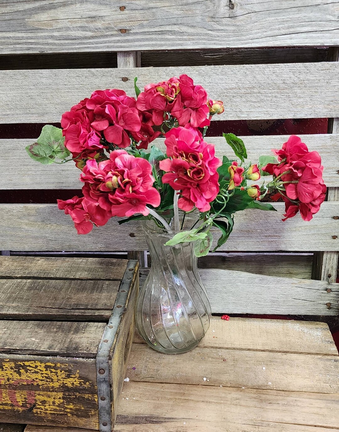 Silk Geranium Bush Artificial Red Geranium Bush Etsy