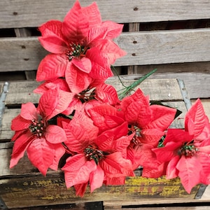 19&quot; Red Poinsettia Bush - Artificial - 7 Flower Heads - Christmas Home Decor