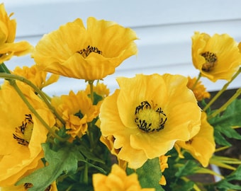 Yellow Silk Poppy Bush, Artificial Floral Arrangement