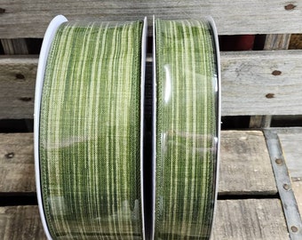 Green Striped Wired Ribbon - 50 yd Roll, DIY Bow Supplies