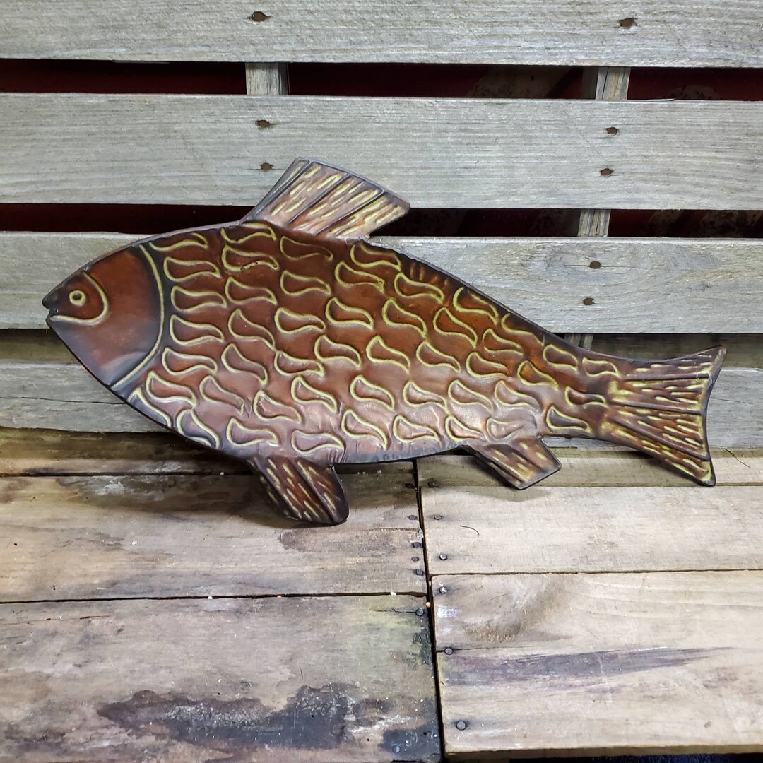Large Metal Fish Wall Decoration 2 Ft Home Decor Decorative Tray Brown