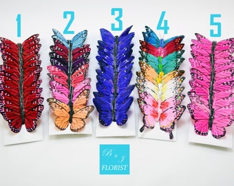 12 Artificial Butterflies -3" Assorted Butterfly - Red Blue Pink - Medium Sized - Wreath Floral Arrangement Decoration Supplies Craft
