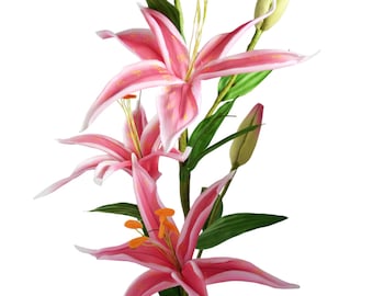6 Pink Lily Flower Bushes - Artificial Flowers - Home Decor - Tropical - Wired Flowers