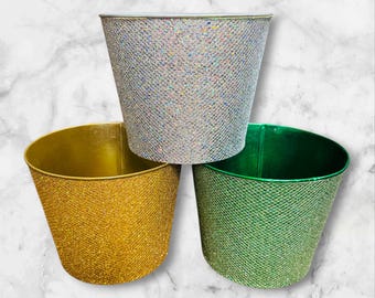 Metal Glitter 6" Container -Metal Plant Pot Cover