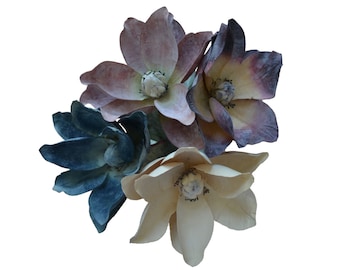 Artificial Magnolia Stems - Burgundy, Mauve, or Blue - Home Decor, 6 Stems