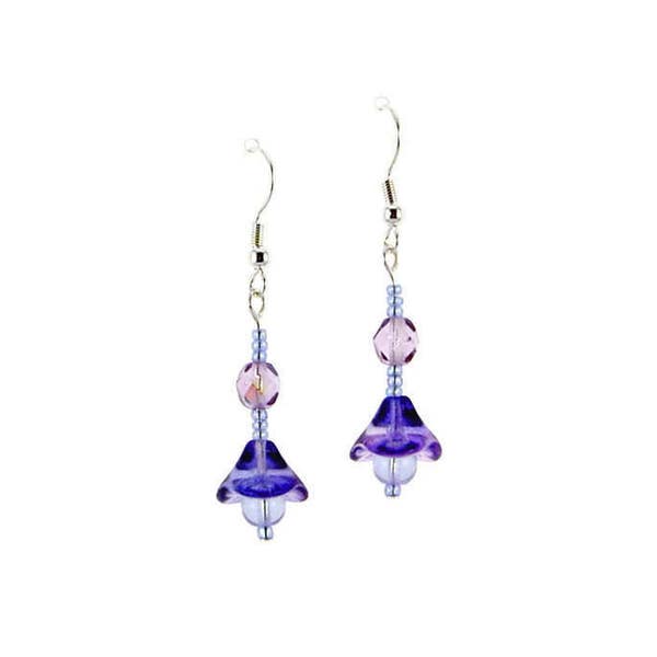 2-Inch Long Bell-Flower Drop-Earrings, Violet, Alexandrite, Lavender, Sapphire, Light Purple, and 8 Other Colors of Hanging Flower Earrings