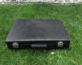 Black suitcase for documents - Black diplomatic briefcase - Vintage suitcase - Travel suitcase - Retro suitcase - Black suitcase