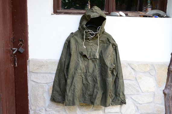 Old Military Green Canvas Anorak, Vintage Canvas A