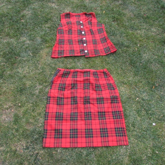 Set plaid skirt and shirt - Vintage plaid set - Re