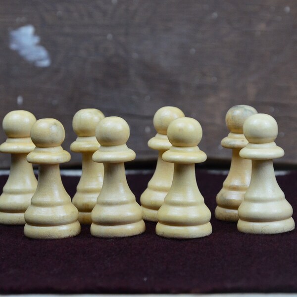 Set of 8 pcs. white wooden pawns, Wooden big chess pawns, Game, Wooden figures for chess, Wooden Chess Game, Chess Game, Wooden Chess