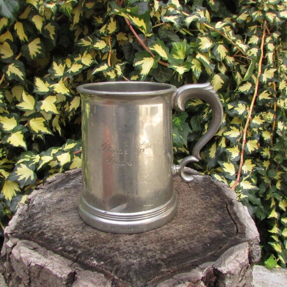 Vintage English Pewter Beer Mug Beer Mug with Glass Base Etsy
