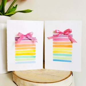 Rainbow Present Watercolor Greeting Card - Watercolour Happy Birthday Blank Card - Rainbow Card, Birthday Cake Card, Card for Kids Children
