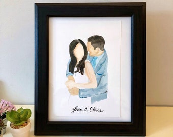 HAND PAINTED Watercolour Portrait, Personalized Watercolor Illustrated Family Portrait, Couple Portrait, Faceless Watercolor Custom Painting