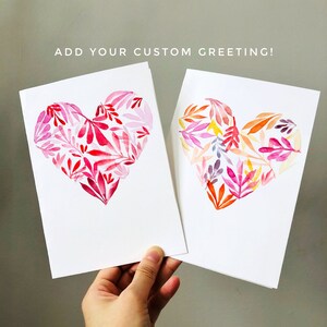 Originele handgemaakte aquarel hartkaarten, moederdagkaart, gepersonaliseerd jubileumcadeau, liefdeskaart, aquarelbloemen, verjaardagskaart