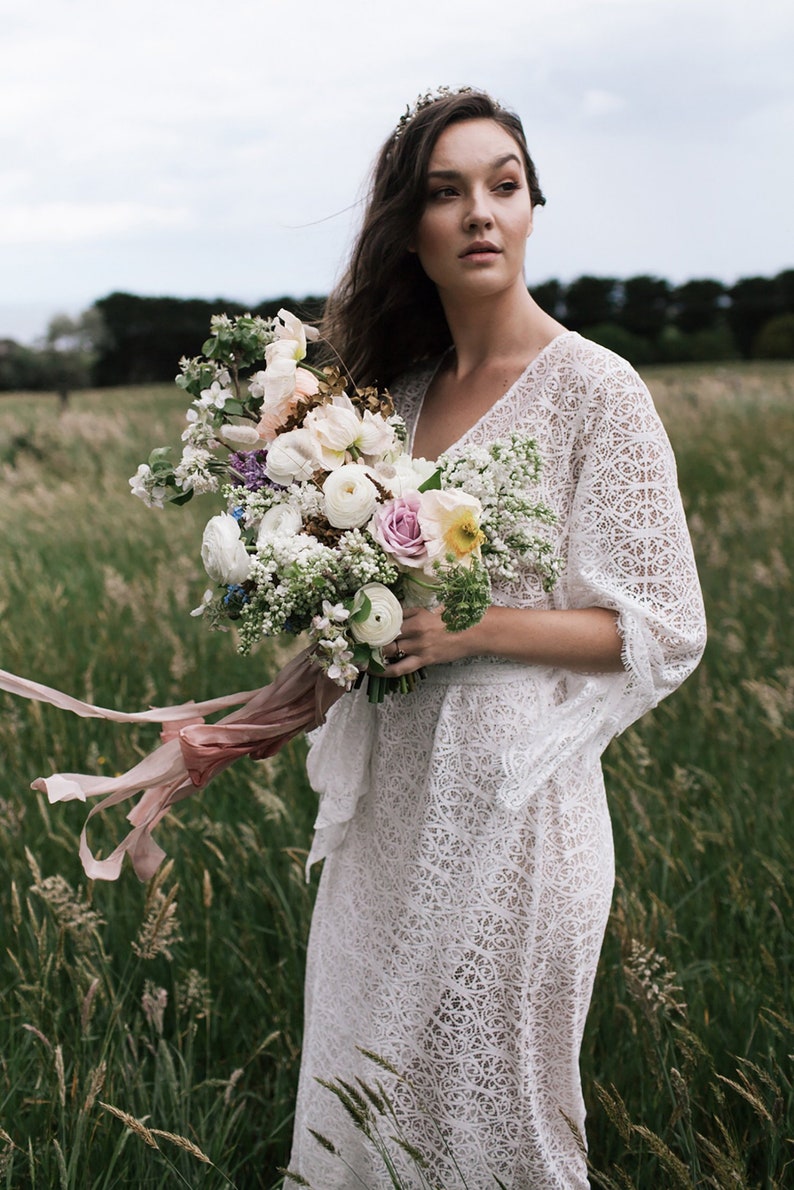 Bridal Shower Dress Lola Wrap Dress SHORT Boho Dress Elopement Dress Lace Wrap Dress Boho Wedding Wedding Dress