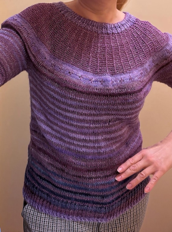 Hand knitted classy striped tunic | Striped Caramel Candy | with three-quarter sleeves,  ready to ship.