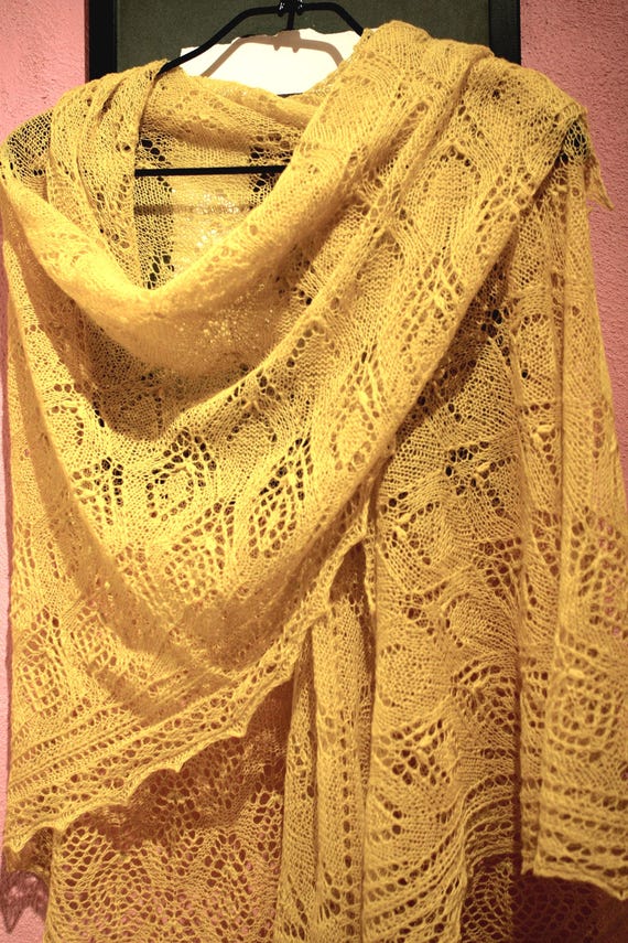 Lace Scarf | Yellow Rhombs | Merino Wool, Ready-Made