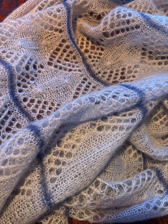Knitting PATTERN for mohair silk lace shawl | Fog Stripes | Soft warm lace wrap. Booklet with tutorials, simple charts. PDF