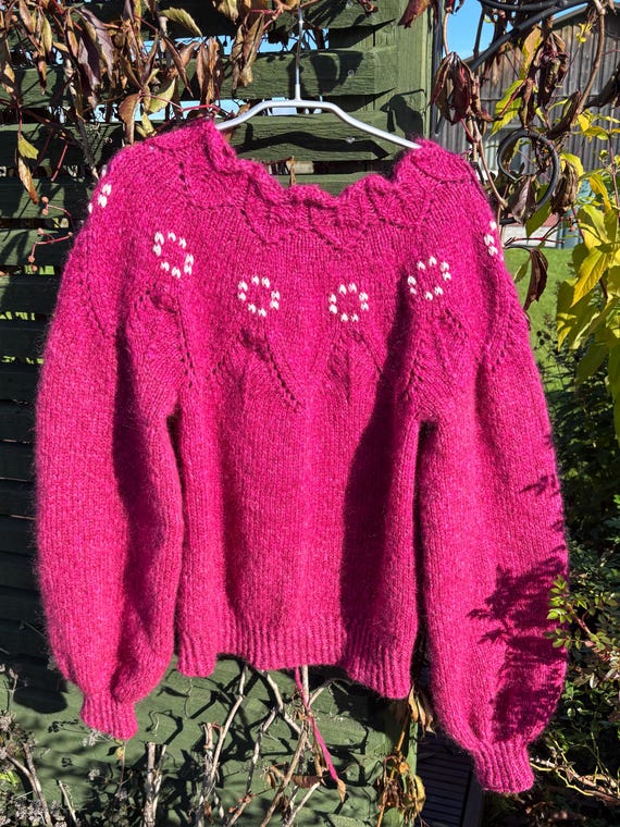 Sweater Knitting PATTERN | White Berries | Fluffy Sleeves & Lace Neckline (PDF)