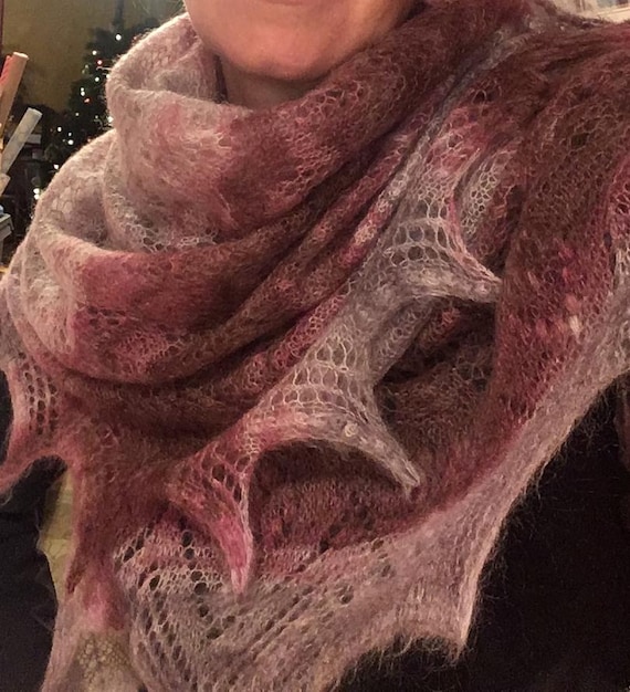 Hand Knitted Mohair Silk Lace Shawl | Smoky Fog | Lace Wrap, Ready-Made