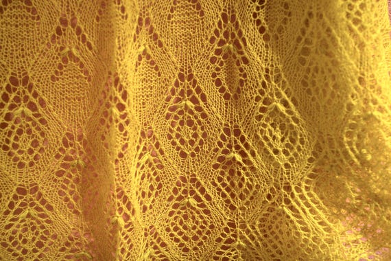 Hand knitted bright yellow lace shawl | Yellow Rhombs | soft Lace Wrap, Bridal or Bridesmaid Fashion, ready to ship.